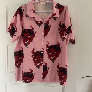Pink Shirt with Red Devil Print